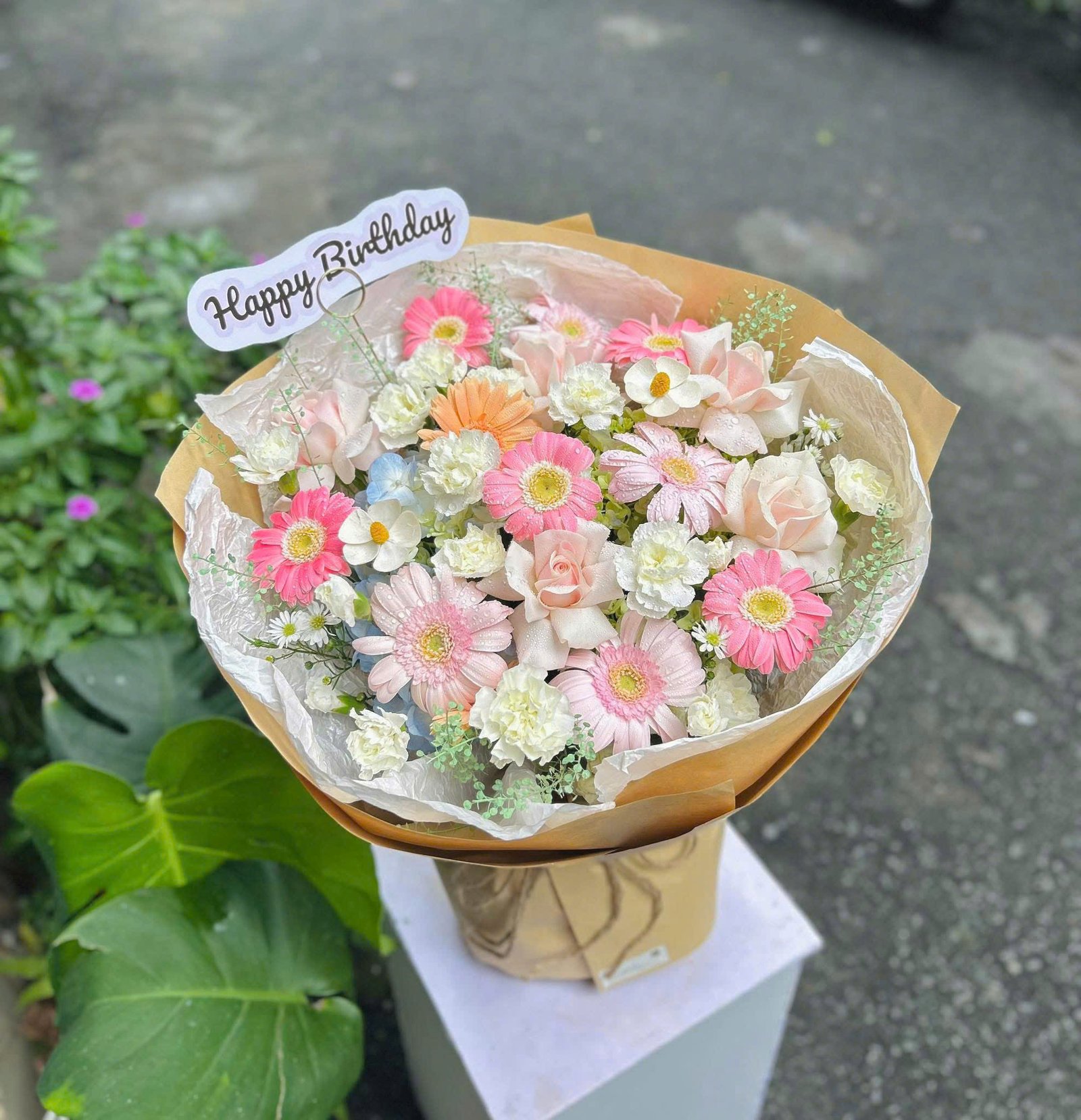 Hoa bó mix tone bánh bèo xinh yêu - 1004 - Ảnh 2