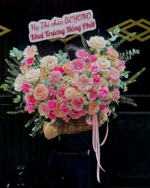Hoa giỏ khai trương - Tone bánh bèo - 1001