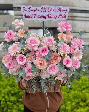 Giỏ hoa tone hồng - 2027