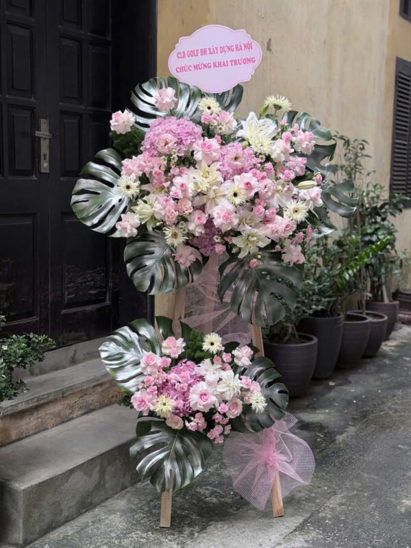 Kệ hoa khai trương tone hồng