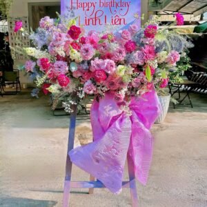 Kệ hoa khai trương tone tím