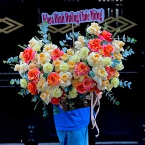 Giỏ hoa khai trương tone rực rỡ