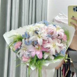 Bó Hoa Ly Mix Tone Siêu Sang Giấy Xé Xịn - Tiem Hoa Luvina