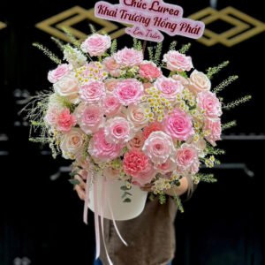 Giỏ Hoa Tone Hồng - Tiem Hoa Luvina