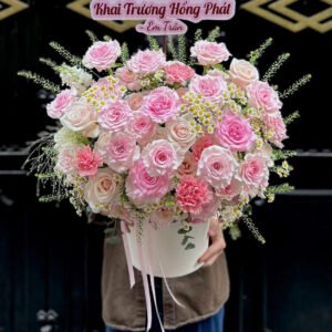 Giỏ Hoa Tone Hồng - Anh 1 - Tiem Hoa Luvina