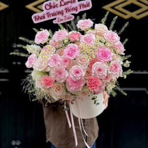 Giỏ Hoa Tone Hồng - Anh 2 - Tiem Hoa Luvina