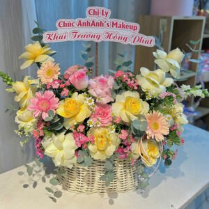 Giỏ Hoa Tone Vàng Mix - Tiem Hoa Luvina